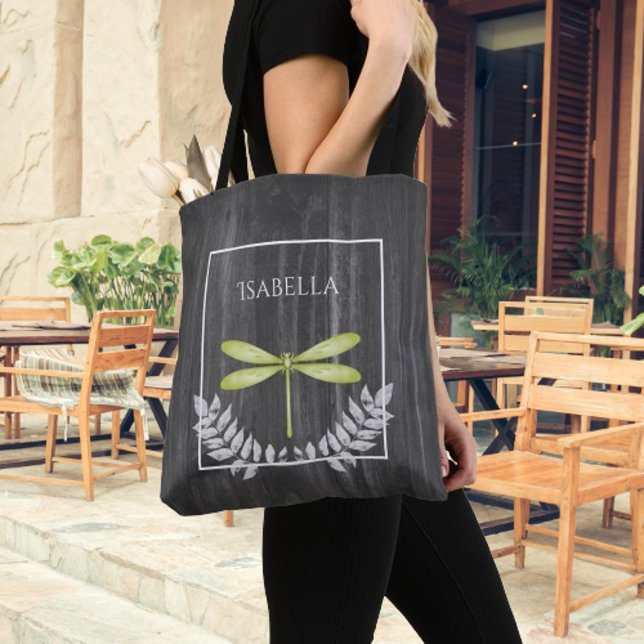 Green Dragonfly Rustic Sac fourre-tout personnalis (Green Dragonfly Rustic Personalized Tote Bag)