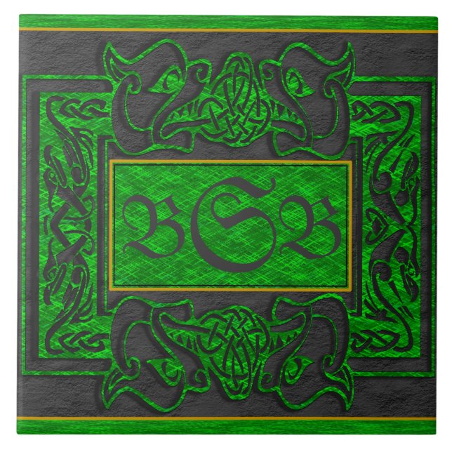 "Green Dragons Breath" 3 Carreaux Monogrammes init (Devant)