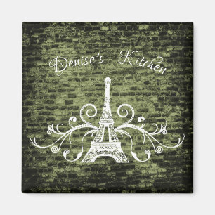 Green Eiffel Tower Grunge Magnet