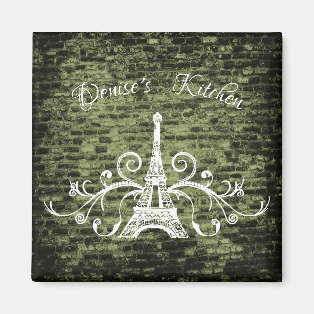 Green Eiffel Tower Grunge Magnet (Devant)