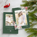 Green Elegant Christmas Photo Collage Carte de vac<br><div class="desc">Célébrez cette saison festive avec notre Green Elegant Christmas Photo Collage Holiday Card. Peintes à la main avec amour, ces cartes présentent un mélange exquis de fleurs crème, de baies rouges et de plantes vertes, le tout dressé contre un choix d'arrière - plans rouges, vert foncé ou noirs. Parfait pour...</div>