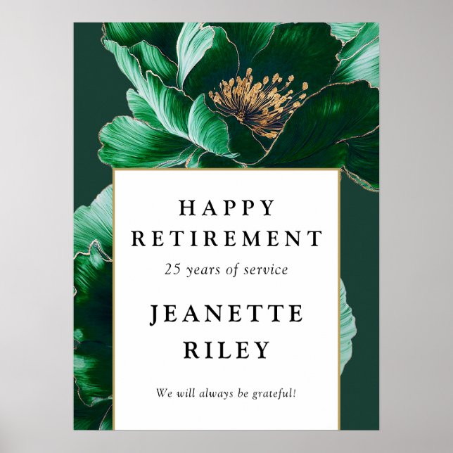 Green Elegant Floral Happy Retirement Affiche de b (Devant)
