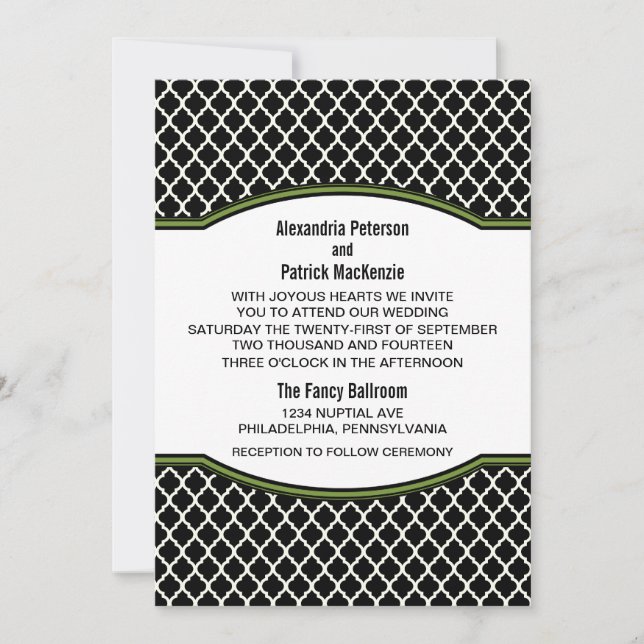 Green Elegant Quatrefoil Mariage Invitation (Devant)