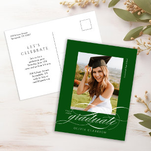 Green Elegant Script Graduation Party Invitation