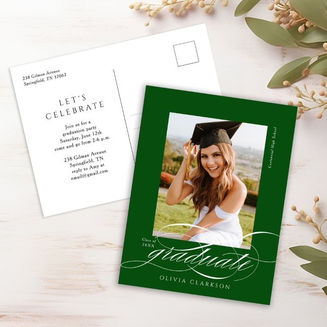 Green Elegant Script Graduation Party Invitation (Créateur téléchargé)