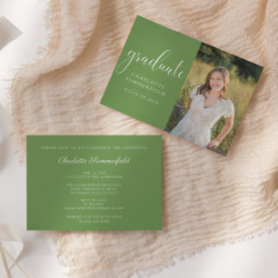 Green Elegant Script Graduation Photo Invitation