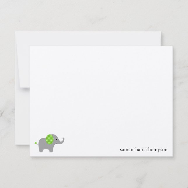 Green Elephant Baby shower Merci Carte Note (Devant)