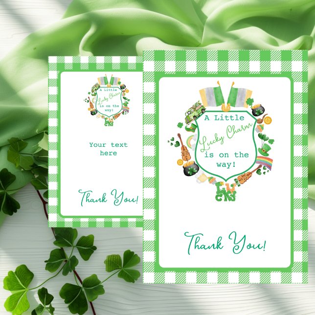 Green En vichy Charm Baby shower Merci Cartes (Green Gingham Charm Baby Shower Thank You cards)
