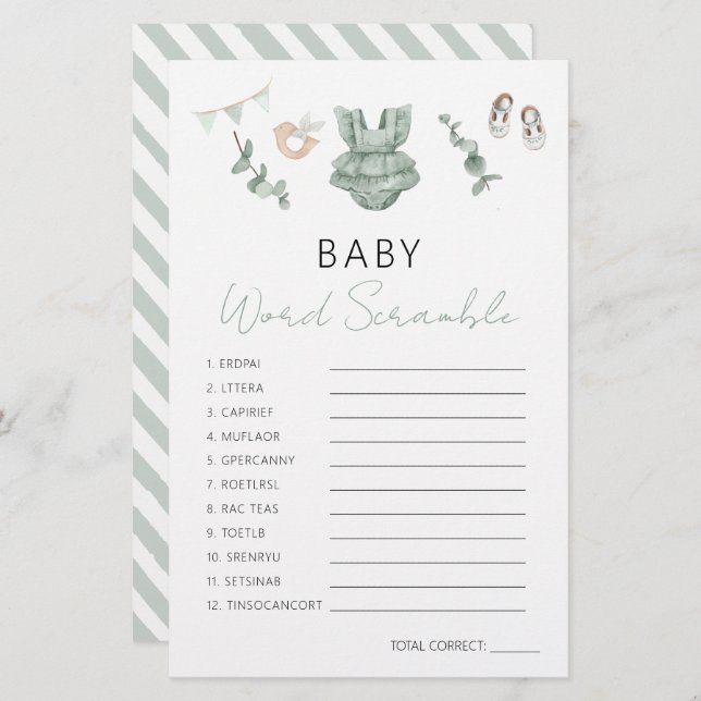 Green Eucalyptus Baby Girl Douche Scramble Jeu (Devant / Derrière)