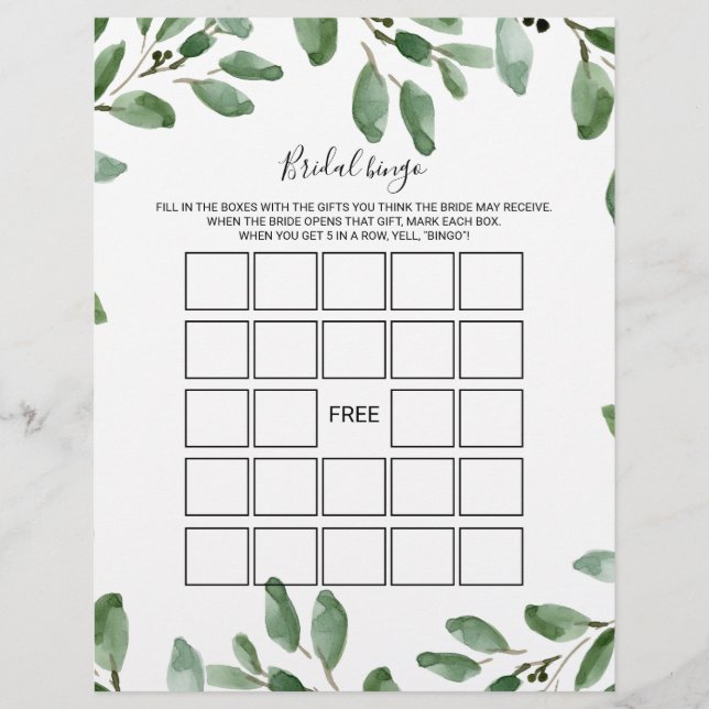 Green Eucalyptus Bride Bingo, Jeu de Fête des mari (Devant)