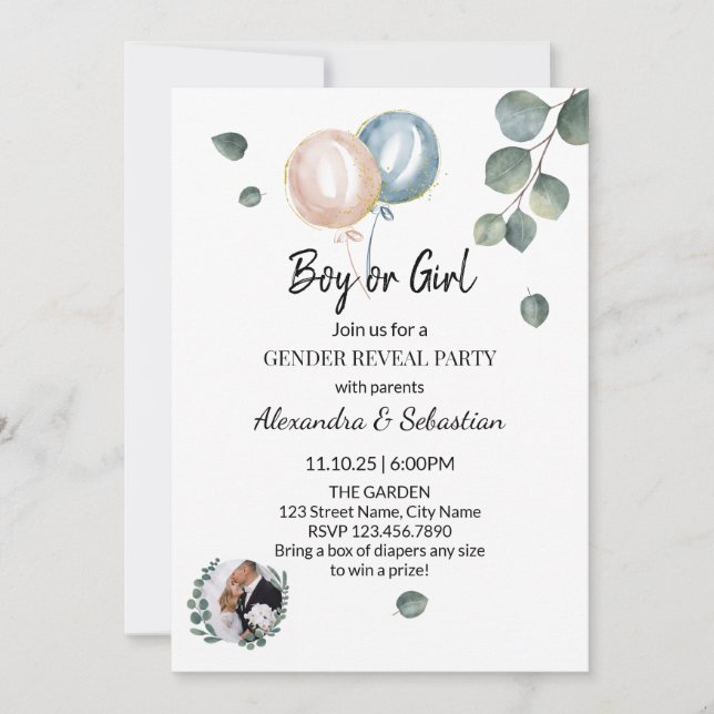 Green Eucalyptus Genre Reveal Invitation (Devant)