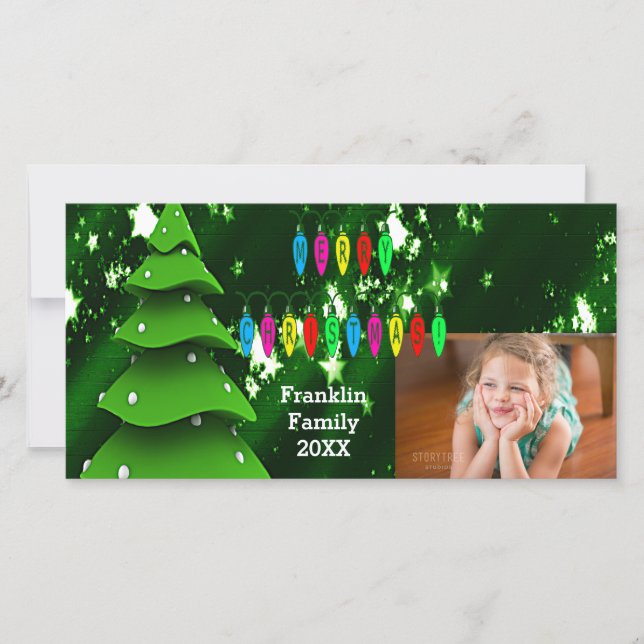 Green Fake Christmas Tree and Lights Carte photo (Devant)