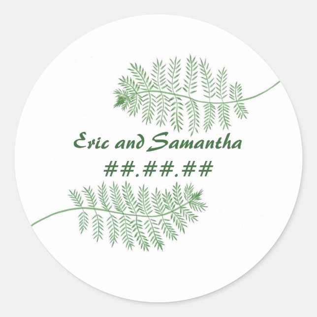 Green Ferns, Sauvez la date Mariage autocollants (Devant)