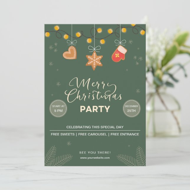 Green Festive Joyeux Noël Fête Invitation (Debout devant)