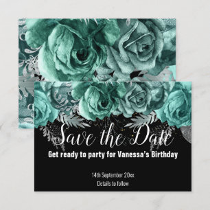 GREEN FLORAL ENREGISTRER LA DATE CARTE RSVP NOIRE