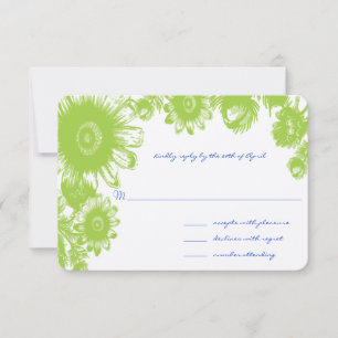 Green Floral et Lapis Blue Wedding Carte RSVP