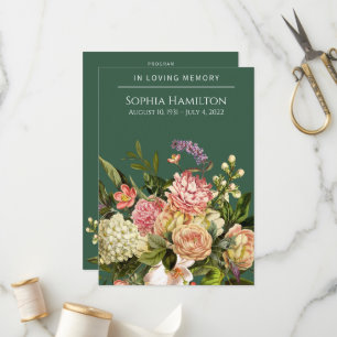 Green Floral Funeral Memorial Programme