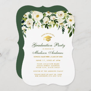 Green Floral Gold Graduation Party Invitation GB