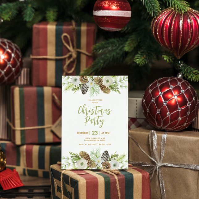 Green Floral Pines Wreath Christmas Invitation (Créateur téléchargé)