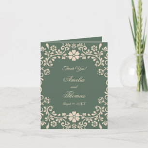 Green Floral Vintage Wedding Carte de remerciement