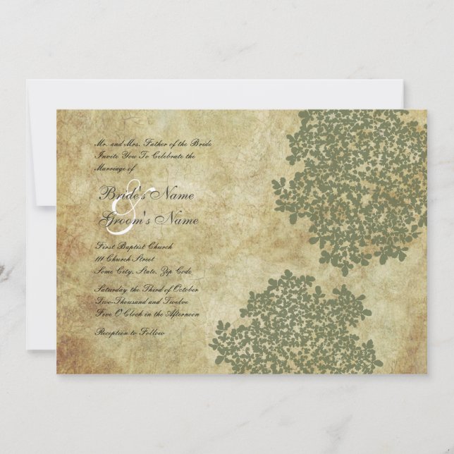 Green Floral Vintage Wedding Invitations (Devant)