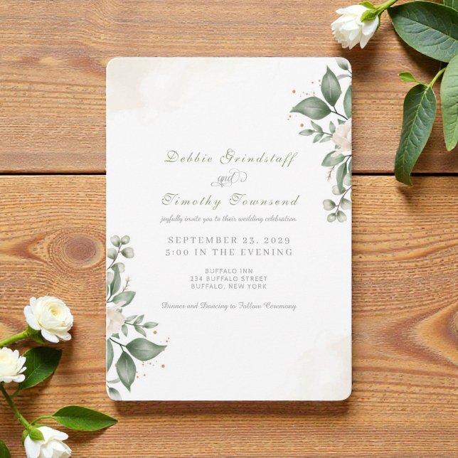 Green Floral Watercolor Frame Wedding Invitation  (Créateur téléchargé)