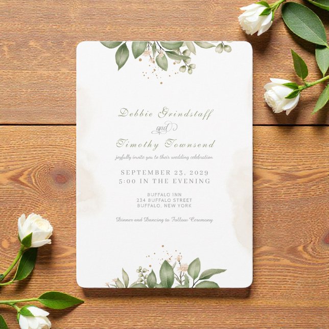 Green Floral Watercolor Frame Wedding Invitation  (Créateur téléchargé)