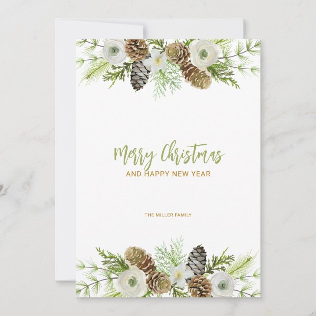 Green Floral Wreath Christmas Invitation (Devant)