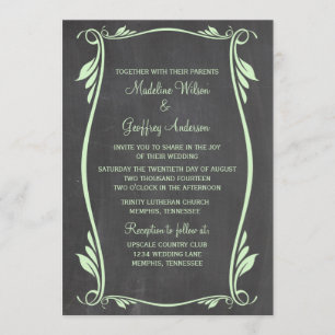 Green Flourish Chalkboard Mariage Invitation