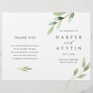 Green Foliage Botanical Folded Wedding Programme
