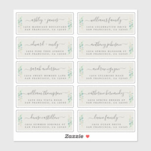 Green Foliage Mariage Étiquettes de adresse invité