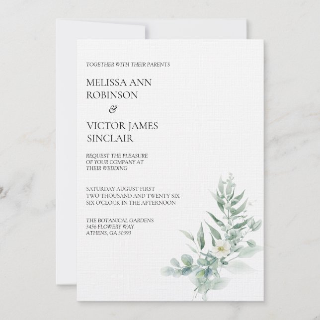 Green Foliage Wedding Invitation (Devant)