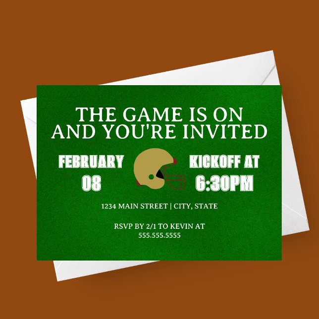 Green Football Game Night Invitation (The Game is On Modern Football Watch Party Invitation)