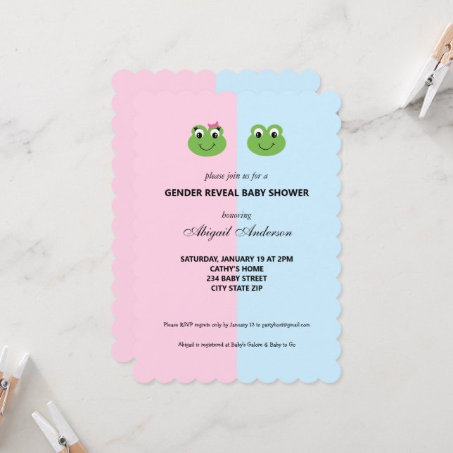 Green Frog Genre Reveillez Baby shower Invitation (Devant/Arrière en situation)