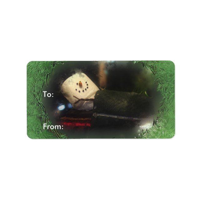 Green Frosty S'mores Snowman Cadeau Étiquette (Devant)