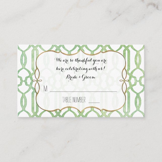 Green Garden Trellis Mariage Table Place Cartes (Devant)