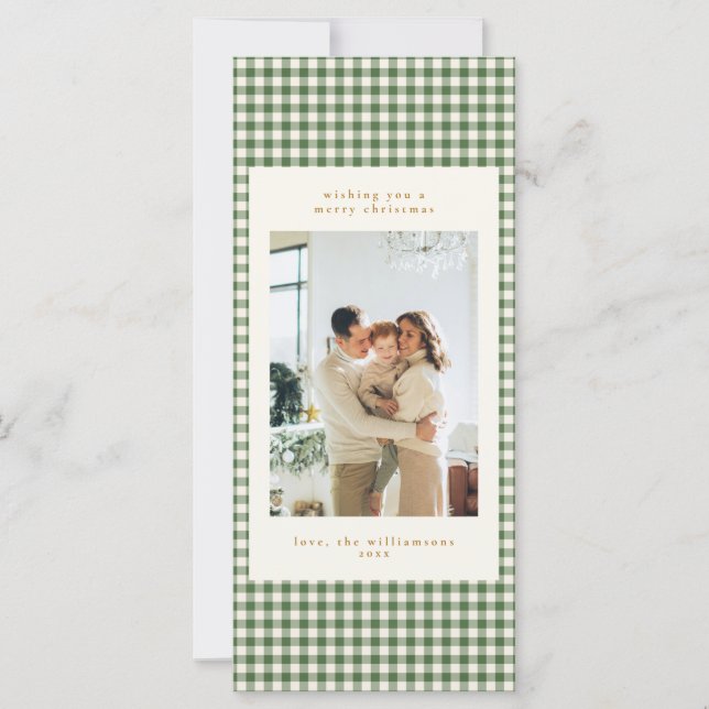 Green Gingham Modern Merry Christmas Tall Card (Devant)