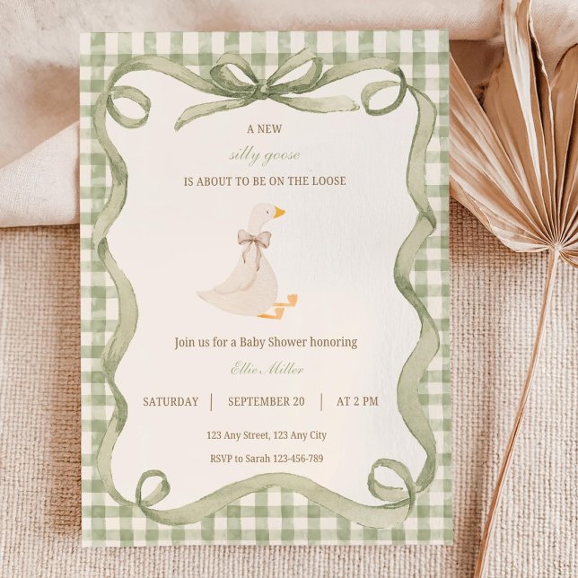 Green Gingham Silly Goose Baby Shower Invitation  (Créateur téléchargé)