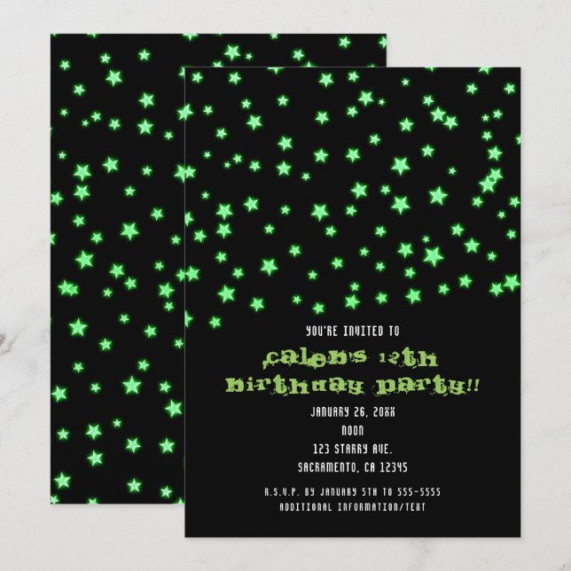 Green Glowars Invitations de fête d'anniversaire (Devant / Derrière)