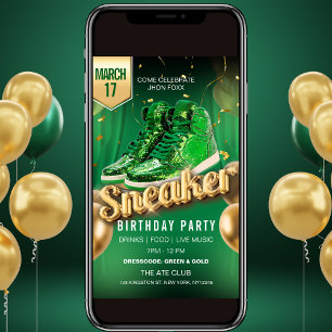 Green Gold Basket Ball Party Invitation