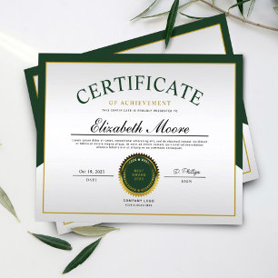 Green Gold Border Certificat d'excellence