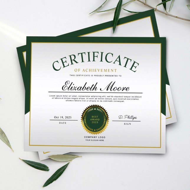 Green Gold Border Certificat d'excellence (Créateur téléchargé)