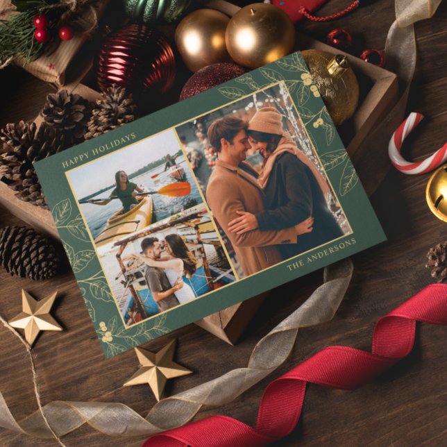 Green Gold Botanical Three Photo Noël (Créateur téléchargé)