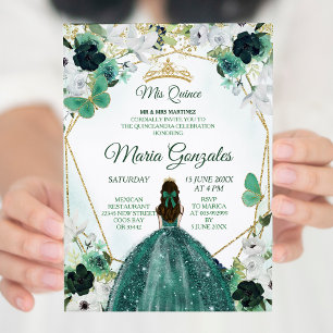 Green & Gold Floral Charra QUINCEAÑERA Invitation