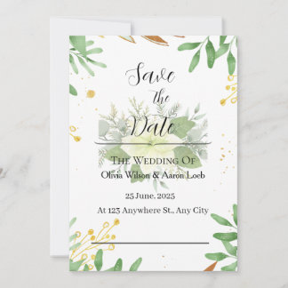 Green Gold Foil Élégant mariage invitation
