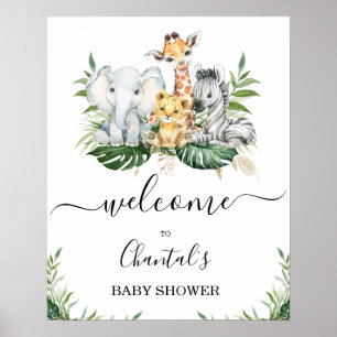 Green Gold Foliage Safari Baby shower Affiche de b