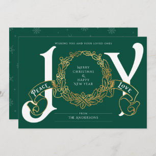 Green Gold Joy Peace Love Carte de Noël personnali