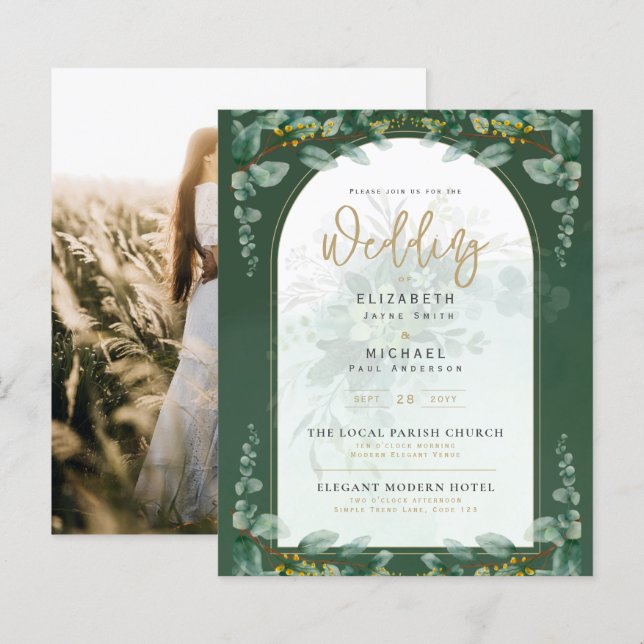 Green Gold PHOTO Mariage Inviter BUDGET (Devant / Derrière)