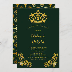 Green & Gold Royal Crown Couples Douche Invitation