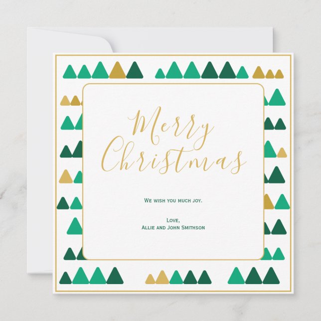 Green & Golden Trees Merry Christmas Square Card (Devant)